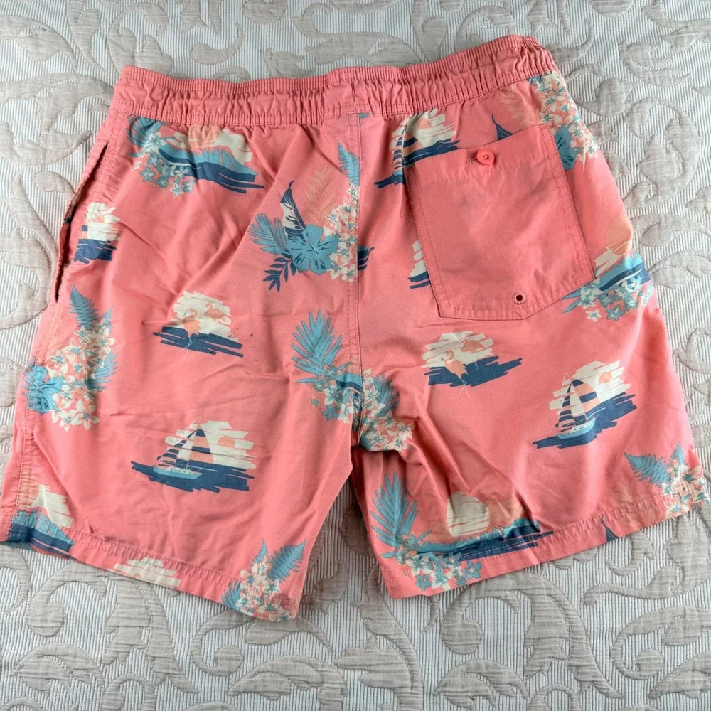 Goodfellow & Co Mens Pink Tropical Sailboat Flamingo Swim Trunks Size M